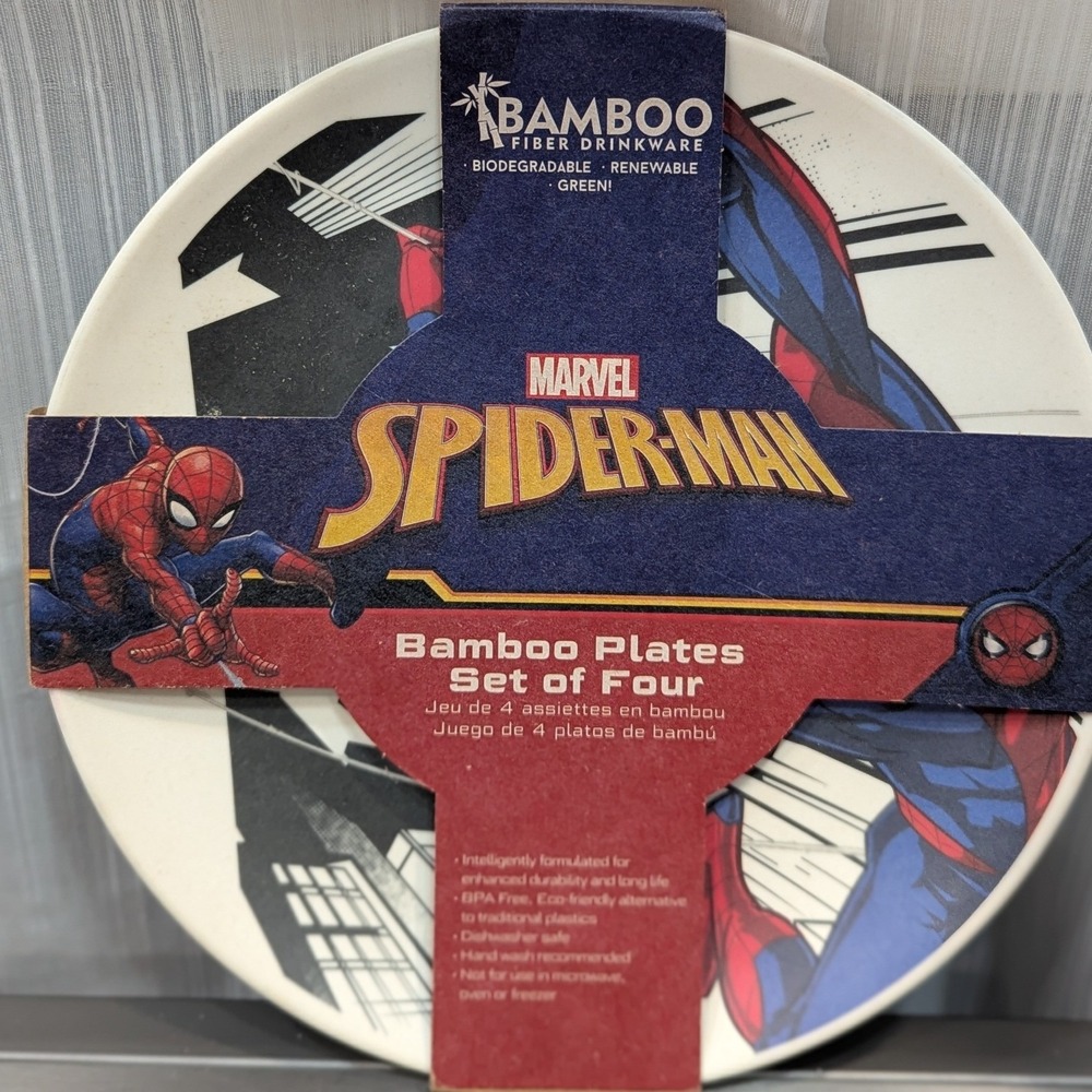 Marvel Spider-Man Bamboo Fiber 8" Plates Set of 4 Bioworld Eco-Friendly New